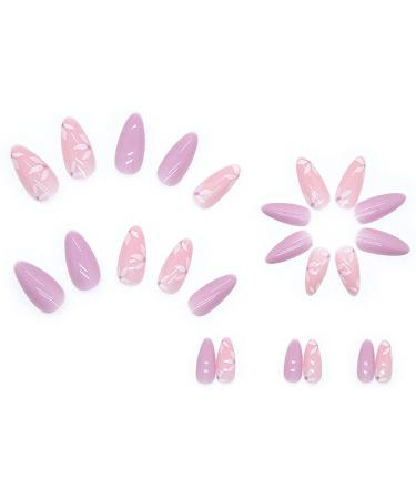 JUSTOTRY Almond False Nails - 24 Short Light Purple Press on Nails with White Flower Designs - Oval Acrylic Fake Nails for Women - Includes Glue - Nail Art - Buy Online on GoSupps.com