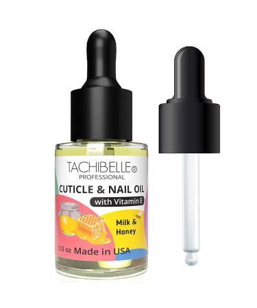 Tachibelle Cuticle and Nail Oil for Nourish, Moisturize and Revitalize Cracked and Rigid Cuticles with Natural ingredients and Vitamin E 0.5 oz with a easy dropper (Milk and Honey)