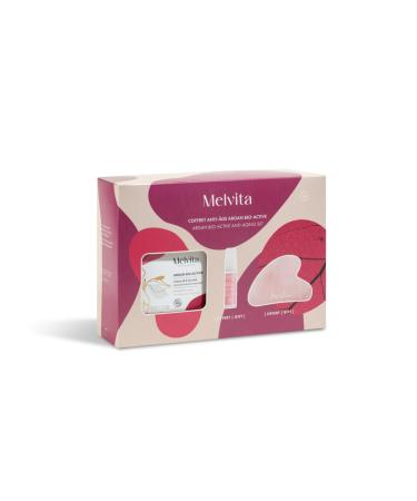Melvita - Argan Bio Active Anti-Aging Set - Certified Organic Anti-Wrinkle Treatments - 1 Expert Wrinkle & Radiance Serum, 1 Lift & Firmness Cream, Rose Quartz Gua Sha