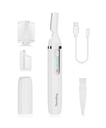 Eyebrow Trimmer Electric Eyebrow Razor for Women Men Rechargeable Painless LED Light Facial Hair Shaver Remover with Rinseable Blade for Face Lips Neck Leg White