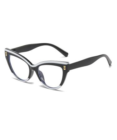 LJCZKA Blue Light Blocking Glasses for Women Cat Eye Eyeglasses Computer Anti Eyestrain Anti Glare Cateye Clear Frame Blackwhite