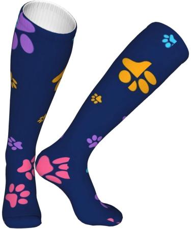 Colorful Compression Socks for Men & Women - 15-20 mmHg Paw Print Design for Running & Cycling Support - Buy Online on GoSupps.com