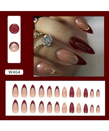 FULDGAENR Red Glitter French Tip Medium Almond Press on Nails - 24PCS Full Cover Acrylic Nails for Women and Girls - Buy Online on GoSupps.com