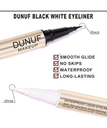 DUNUF Makeup 2 in 1 Waterproof Liquid Eyeliner - Pitch Black & White - 0.02 Fl Oz (Pack of 1) - Buy Online on GoSupps.com