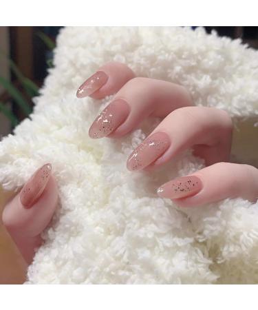 Sethexy Shiny Oval False Nails - Long Nude Pink Sparkle 24pcs Acrylic Art Fingernails for Women & Girls - International Shipping Available - Buy Online on GoSupps.com