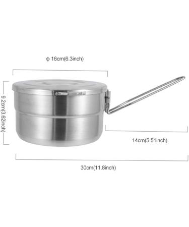 Denpetec Stainless Steel Camping Cook Pot - 1.5L Large Capacity Bento Pot for Camping, Hiking & Picnic - Folding Handle & Lid - Silver - Buy Online on GoSupps.com