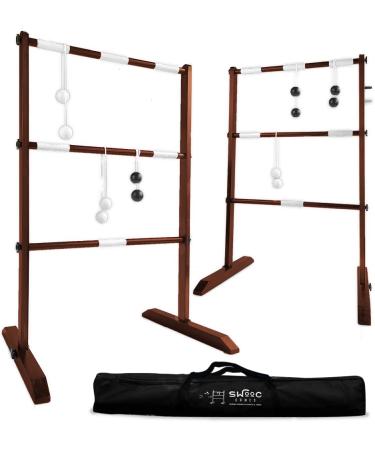 SWOOC Games - Wooden Ladder Ball Game Set (Weather Resistant) - 10 Games Included & Carrying Case - Easy, No Tool Set Up - Ladder Toss Outdoor Game - Indoor Ladderball - Hillbilly Ladder Golf Balls