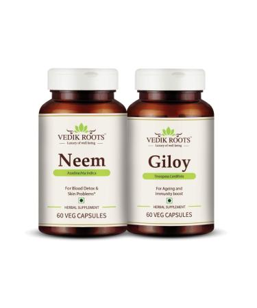 VEDIKROOTS Immunity Enhancer Kit Neem 60 Capsules + Giloy 60 Capsules