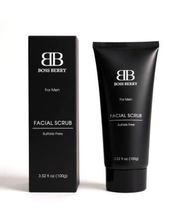 BOSS BERRY Advanced Polished Crown Facial Scrub for Men with Glycerin, Kaolin Clay, Walnut Shell Powder, Allantoin, Hyaluronic Acid, Vitamin C, Avocado Oil, Beta-Glucan & Turmeric Extract 3.52 oz