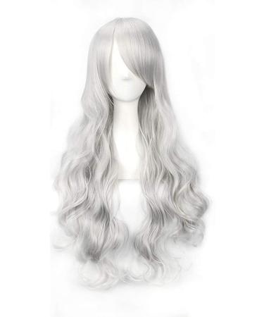 YEESHEDO 32 Silver Grey Long Wavy Curly Cosplay Wig with Bangs - Heat Resistant Synthetic Hair for Women and Girls - Perfect for Party, Costume, Anime, Halloween - Buy Online on GoSupps.com