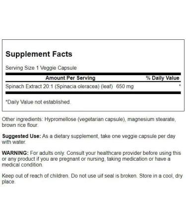 Swanson Spinach Leaf Extract - Herbal Supplement for Overall Health - Green Foods Formula with Thylakoids & Chlorophyll - 60 Veggie Capsules - Buy Online on GoSupps.com