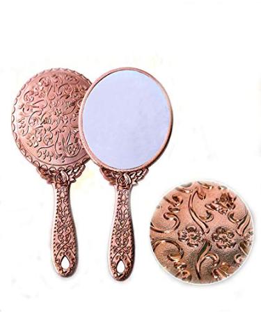 XPXKJ Handheld Mirror with Handle, for Vanity Makeup Home Salon Travel Use (Rose Gold, Carved) Rose Gold 1 Count (Pack of 1)