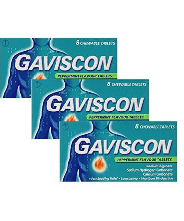 Gaviscon Heartburn and Indigestion Relief 250 mg - Peppermint - Eight Tablets X 3