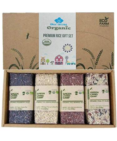 100% USDA Certified Organic Thai Jasmine Rice Gift Set - 2 Lb - Medley Rice 4 Kinds - Brown Jasmine - Red Jasmine - Black Jasmine Riceberry - Mixed Jasmine Rice