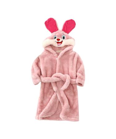 Miyanuby baby boy girls bathrobe soft flannel long arm animal hoodie morning mantle nightwear homewear for children baby boy girls gift 4-5 years #2 rabbits pink