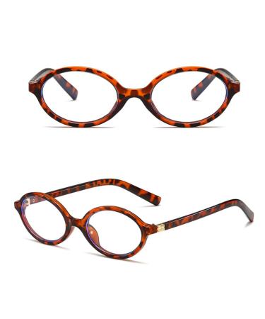 RX UAW blue lights blocking glasses with thin reflective glasses small oval frame glasses for women and men's leopard pattern