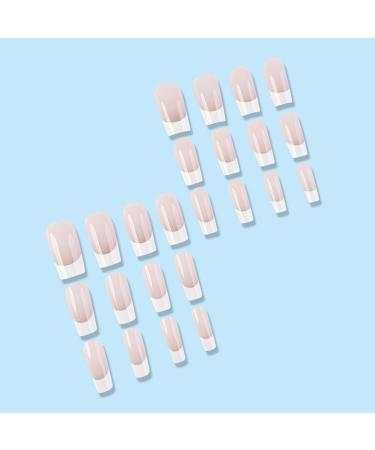 White French Tip Press on Nails Medium Length Nude Pink Glossy Full Cover Acrylic 24PCS Reusable Stick on Nails for Women & Girls - Buy Online on GoSupps.com