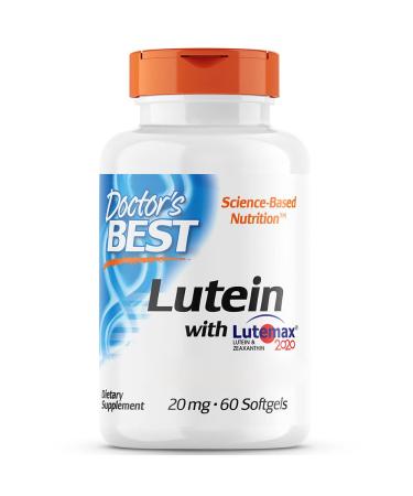 Doctor's Best Lutein with Lutemax 2020 20mg with Zeaxanthin 60 Softgels Laboratory Tested Gluten Free Soy Free Non-GMO