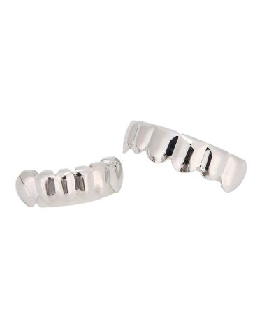 Syrisora false teeth shiny teeth hip-hop frequisite teeth accessories decoration for Halloween party gift (shiny silver suit (real gold))
