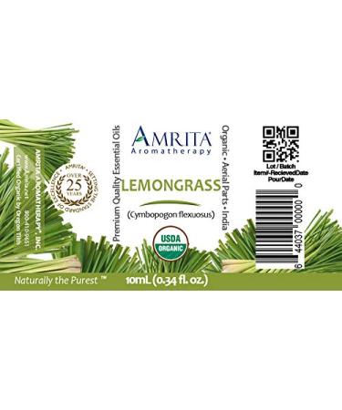 Amrita Aromatherapy Organic Lemongrass Essential Oil 100% Pure Undiluted Cymbopogon flexuous Therapeutic Grade Premium Quality Aromatherapy Oil Tested & Verified 10ML - Buy Online on GoSupps.com