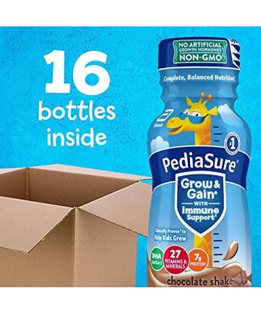 Pediasure Grow & Gain with Immune Support Kids Protein Shake | 27 Vitamins and Minerals, 7g Protein | Non-GMO, Gluten-Free Chocolate | 8 Fl Oz (Pack of 16) - Buy Online on GoSupps.com