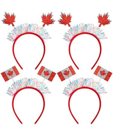 OBANGONG 4 Pcs Canada Day Headbands Canada Flag Maple Leaf Headband for Kids Aldult Novelty Canada Day Accessories for Canadian Themed Party Soccer Game Events