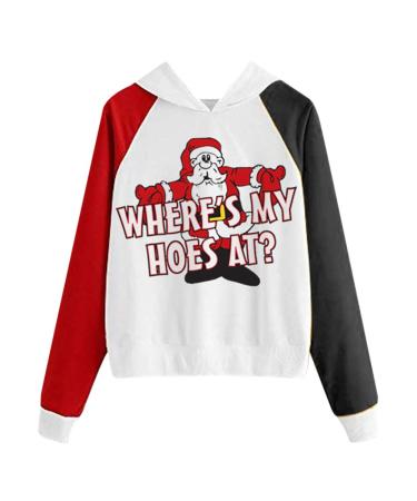 Bigfanshu Woman Plus Size Tops Fashion Christmas Sweater Print Hooded Round Collar Long Sleeves