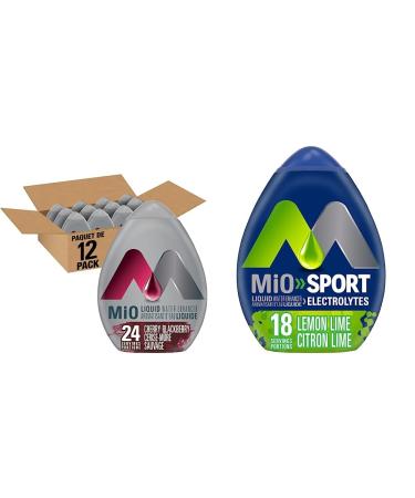 MiO Cherry Blackberry Liquid Water Enhancer 48ml (Pack of 12) & Sport Lemon Lime Liquid Water Enhancer 48ml
