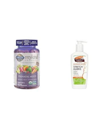 Garden of Life Organics Prenatal Gummies Multivitamin Bundle with Palmer's Cocoa Butter Massage Lotion for Pregnancy Stretch Marks 8.5 oz