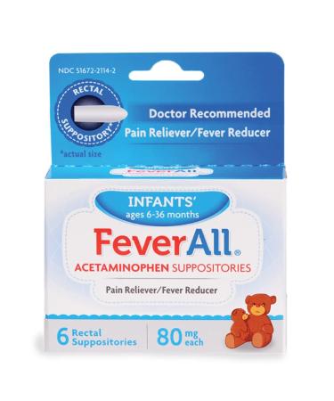 FeverAll Infants Acetaminophen Suppositories 6 Rectal Suppositories 80mg each