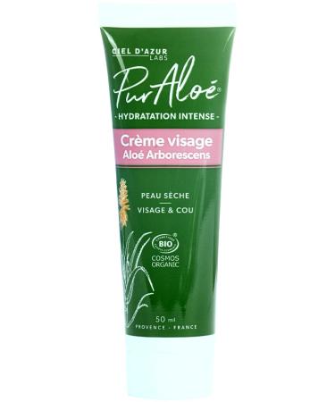 CIEL D'AZUR LABS - Organic Pur Alo Face Cream - Native Aloe Arborescens - Intense Hydration Face and Neck - Certified Organic Cosmos Organic - 98.8% Natural Origin - 50 ml Tube