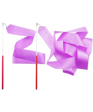 FAZHBARY 2 Pack Rhythmic Gymnastics Wands Praise Dancing Streamers for Kids Baton Twirling Talent Shows Artistic Dancing (Lilac Colour)