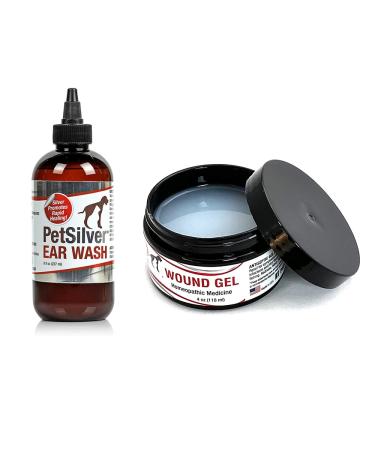PetSilver Bundle Wound Gel with Complex AG21 and Ear Wash Drops with Chelated Silver 8 Ounces