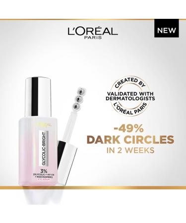L'Or al Paris Glycolic Bright Dark Circle Eye Serum | 3% Glycolic Niacinamide & Vitamin Cg - 20ml | International Shipping - Buy Online on GoSupps.com