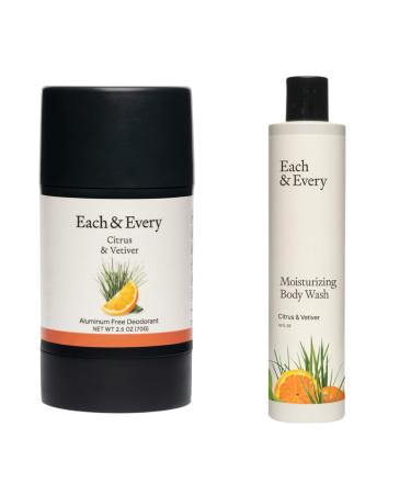 Each & Every Natural Aluminum-Free Deodorant and Moisturizing Body Wash Set (Citrus & Vetiver)