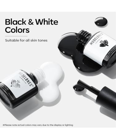 Modelones Gel Nail Polish Set - 2 Pcs (15 ML) Black & White Soak Off LED - Perfect for Halloween Nail Art - Ideal Home Gift for Women & Girls - Buy Online on GoSupps.com