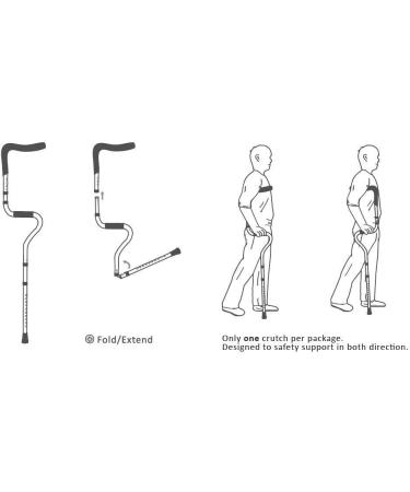 Ez2care Adjustable Folding Crutch - Metallic Grey, Universal Size 5'2 - 6'2 - Comfortable Ergonomic Design, Travel-friendly, Pack of 1 - Buy Online on GoSupps.com