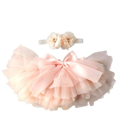 YONKINY Tutu Skirt Newborn Baby Photography Prop Headband Hairband Set Princess Tulle Skirt for Birthday Photography 12 Months Red Peach