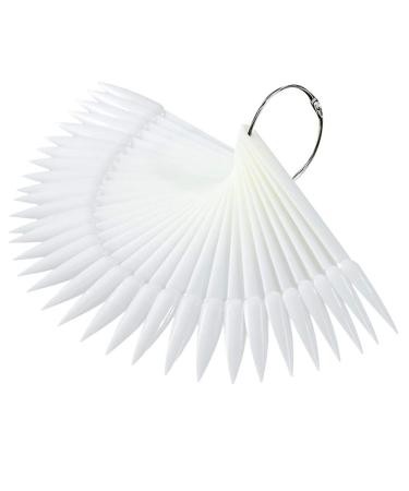 Beaupretty Stiletto nail pattern sticks fan -shaped nail display nail practice tips nail color tips display with metal ring 100 pieces (white) size 1 white