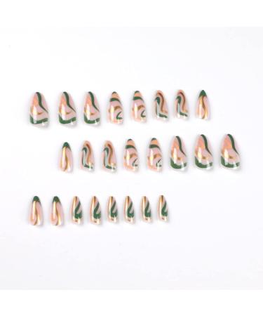 Justotry 24 Pcs Wavy Almond Short False Nails - Gold and Teal French Press On Nails | Trendy Fake Nails with Nail Glue | Nude Oval Medium Stick On Nails for Women - Buy Online on GoSupps.com