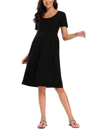Love2Mi Maternity Dress XL Black - Short-Sleeve A-Line Midi Pregnant Dress - Buy Online on GoSupps.com