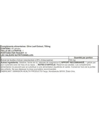 Swanson Olive Leaf Extract 750mg - 60 Capsules | Super Powerful Natural Supplement for Immune Support and Antioxidant - Buy Online on GoSupps.com