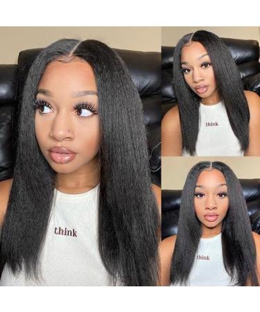 Recomtic Kinky Straight U Part Wig Human Hair Wigs for Black Women Glueless None Lace Front Wig Middle Part Brazilian Hair Clip in Half Wig 18 Inch 18 Inch kinky straight