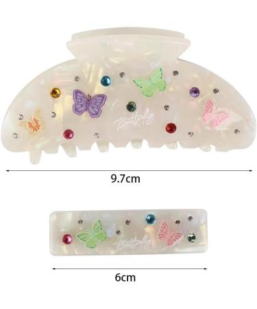 Colorful Butterfly Painted Rhinestone Hair Claw Hair Clip Acetate Shark Clip Retro Spring Clip Simple Hair Grabbing Clip Fashion Hair Accessories - Buy Online on GoSupps.com