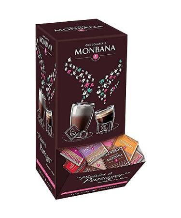 Monbana Box 800 g Assortment of 200 chocolate squares. 10 different flavors, milk chocolate, black 70%...