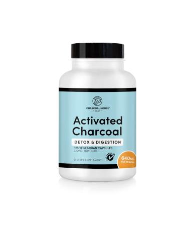 Activated Charcoal Capsules 125 Vegetarian Capsules 320mg - Vegan 100% Pure Coconut Shell Charcoal No Filler