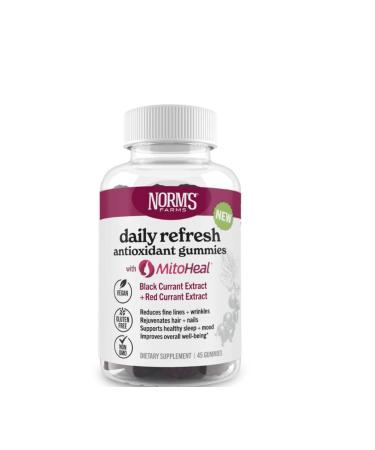 Norm's Farms Elderberry Antioxidant Gummies - Daily Refresh w/MitoHeal 500mg Red & Black Currant Extract - Sleep Mood Skin Hair & Nail Support - USA Made Vegan Non-GMO Gluten-Free - 45 Gummies