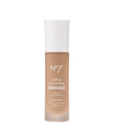 No7 Lift & Luminate Triple Action Serum Foundation - Latte - Liquid Foundation Makeup with SPF 15 for Dewy  Glowy Base - Radiant Serum Foundation for Mature Skin (30ml)