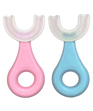 U-Shaped Toothbrush Kids (2 PCS) 360 Oral Teeth Cleaning Design Toddler with Food Grade Soft Silicone Brush Head Manual Whole Mouth for Age 2-6
