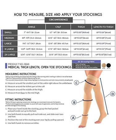 Truform 20-30 mmHg Thigh High Compression Stockings for Men & Women - Open Toe Beige Small (Pack of 2) International Shipping Available - Buy Online on GoSupps.com